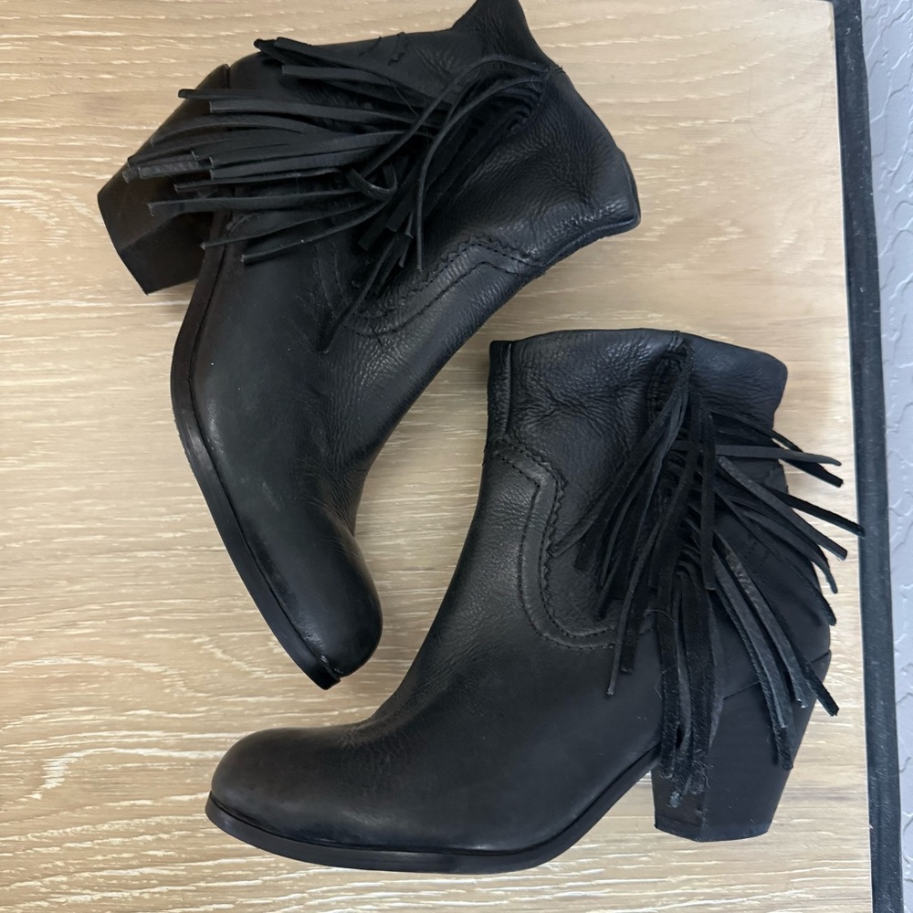 Sam Edelman Louie Black Fringe Ankle Booties
